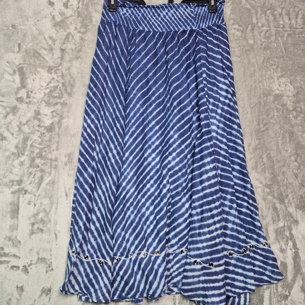 Soft Surroundings Blue White Tie Dye Mirror Embroidered Maxi Skirt PM 34937
